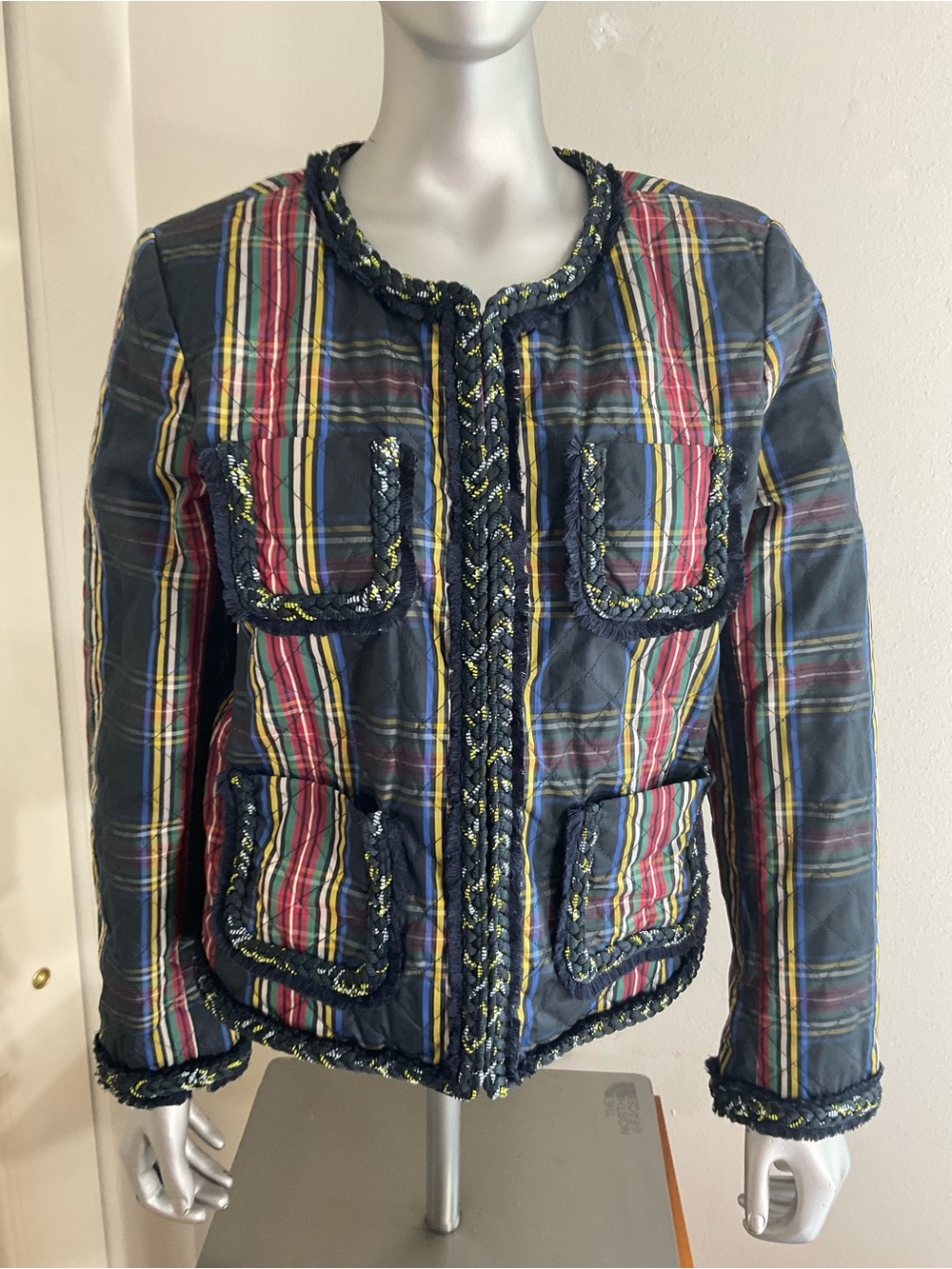 This item is a J.Crew Quilted Lady Jacket in Stewart Plaid (Style F8503) size 10
